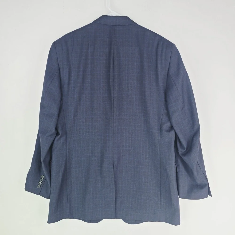 Jos A Bank 44L Blue Plaid 100% Wool Signature Mens Blazer Suit Jacket Sport Coat